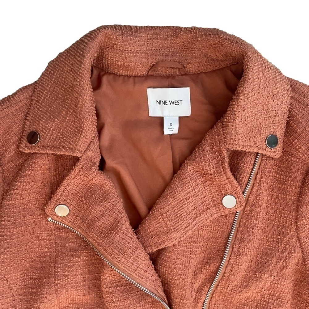Nine West Rust Textured Moto Jacket, S - Picture 3 of 8